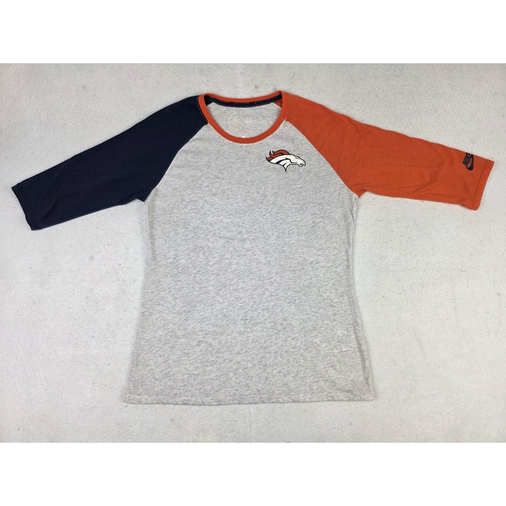 Nike Denver Broncos Team Apparel 3/4 Sleeve Raglan Shirt Womens Size Large